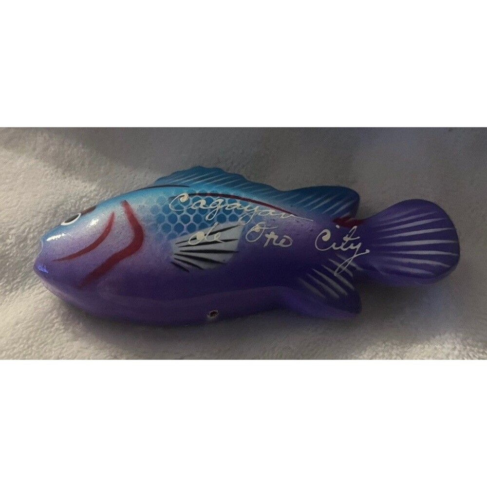 Vintage Topical Fish Wood Fridge Magnet Purple and Teal 3.5” Cagayan De Oro City